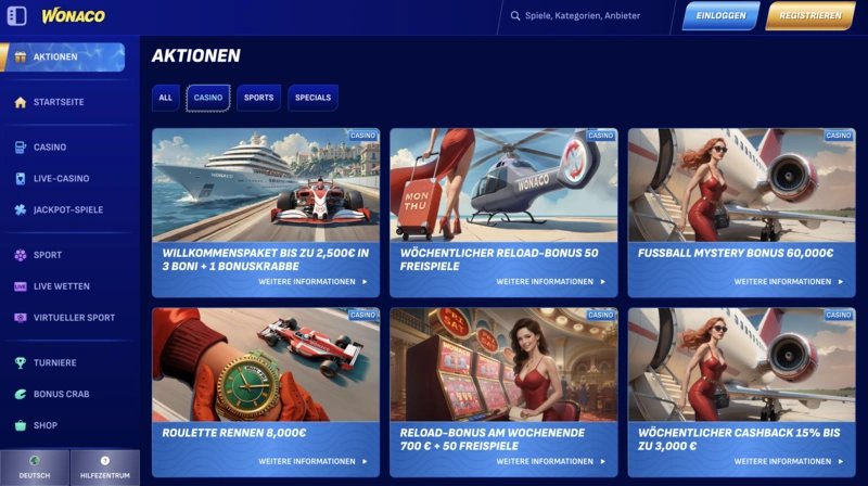 Wonaco Deutschland – Aktuelle Promotionen und Bonus Codes für echte Spieler